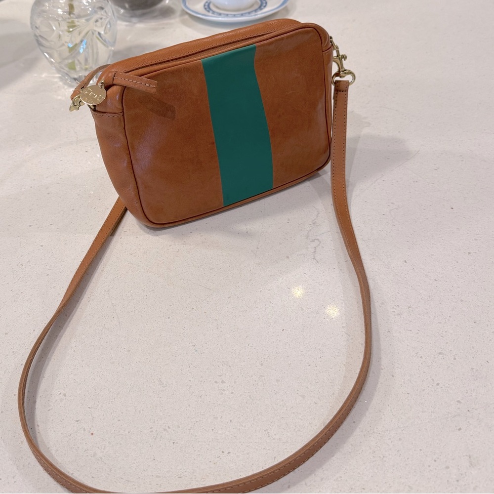 Clare V midi sac green stripe crossbody